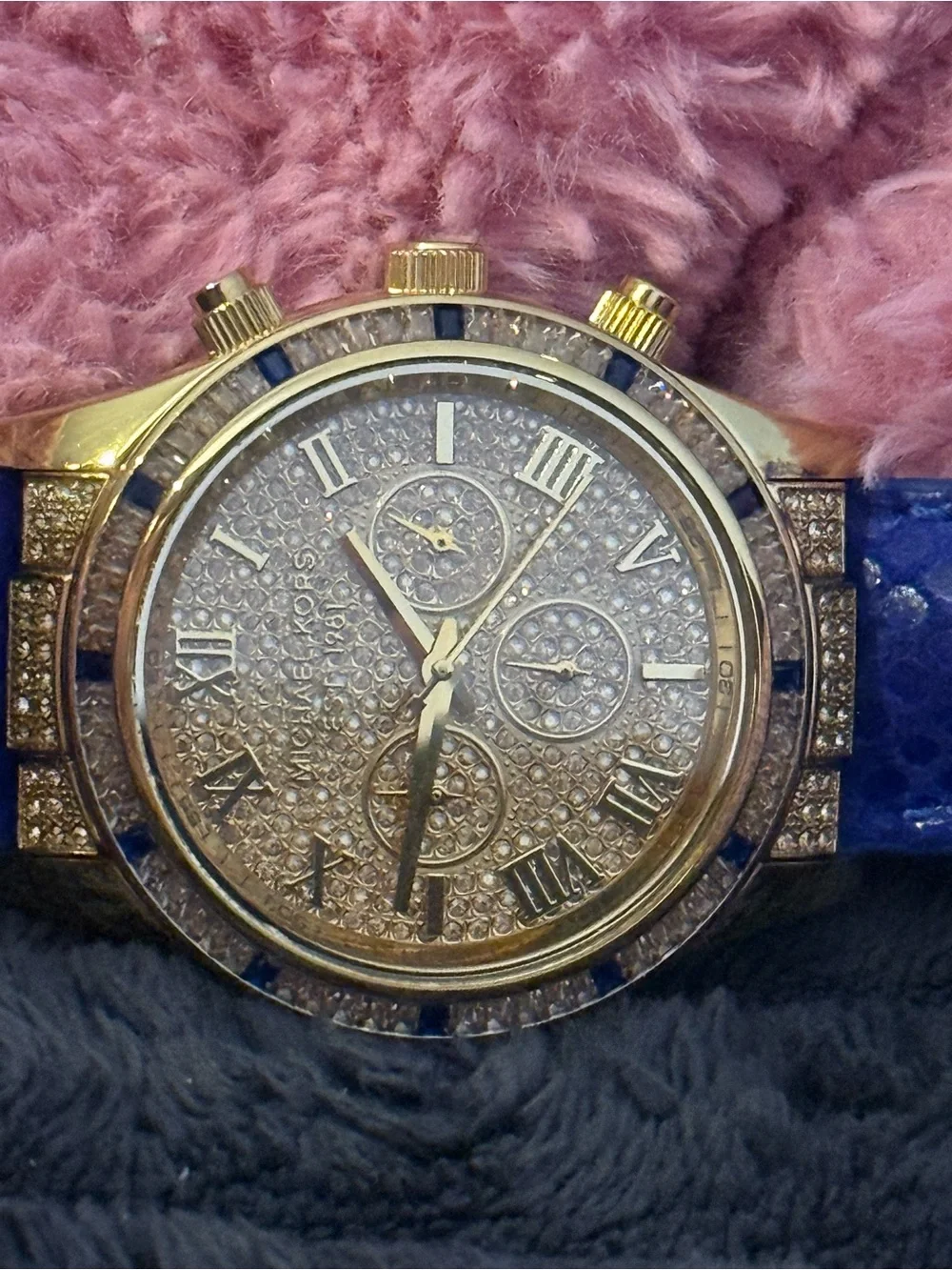 Michael Kors Gold Tone Crystal Pavé Watch with Blue Strap